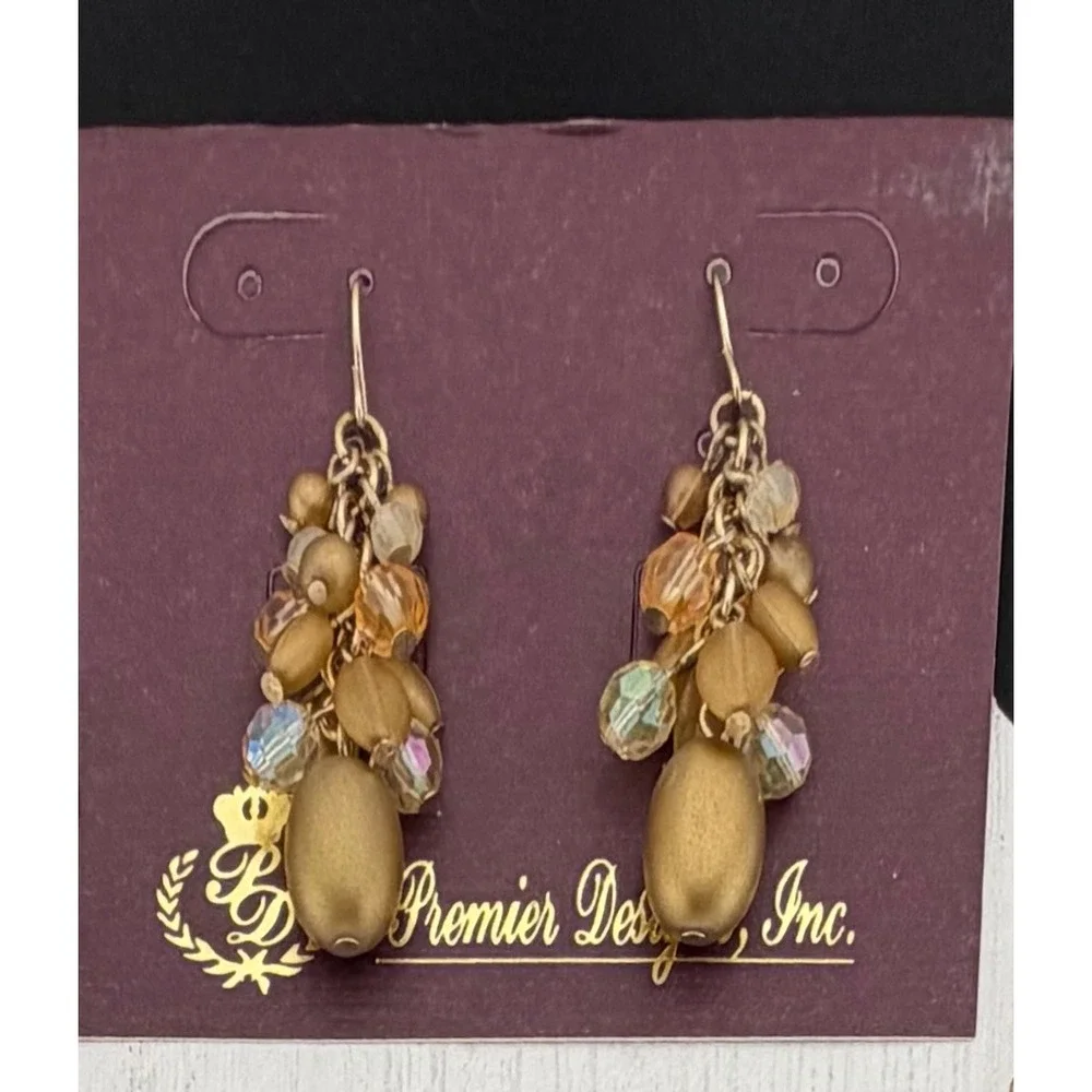 Premier Designs Necklace Earring Set Goldtone Amber Beaded Chacha Statement Warm